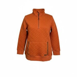 MarleyLilly  Quilted Pullover Sweatshirt 1/4‎ Zip Pockets Rust Orange M (3147)
